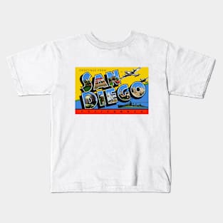 Greetings from San Diego California, Vintage Large Letter Postcard Kids T-Shirt